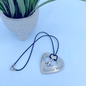 Silver Metal Heart Pendent Rope Necklace